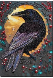 Bead Embroidery Kit on Art Canvas "Black raven"