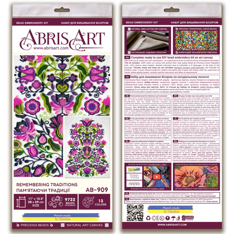 Bead Embroidery Kit on Art Canvas "Remembering traditions"