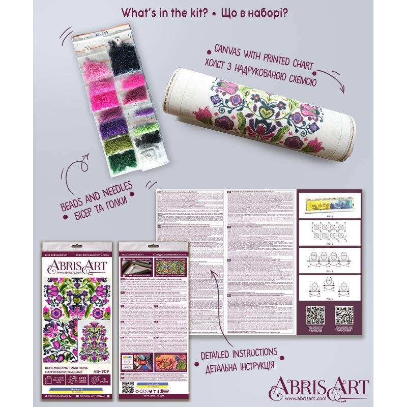 Bead Embroidery Kit on Art Canvas "Remembering traditions"