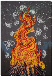 Bead Embroidery Kit on Art Canvas "Dancing around the campfire"