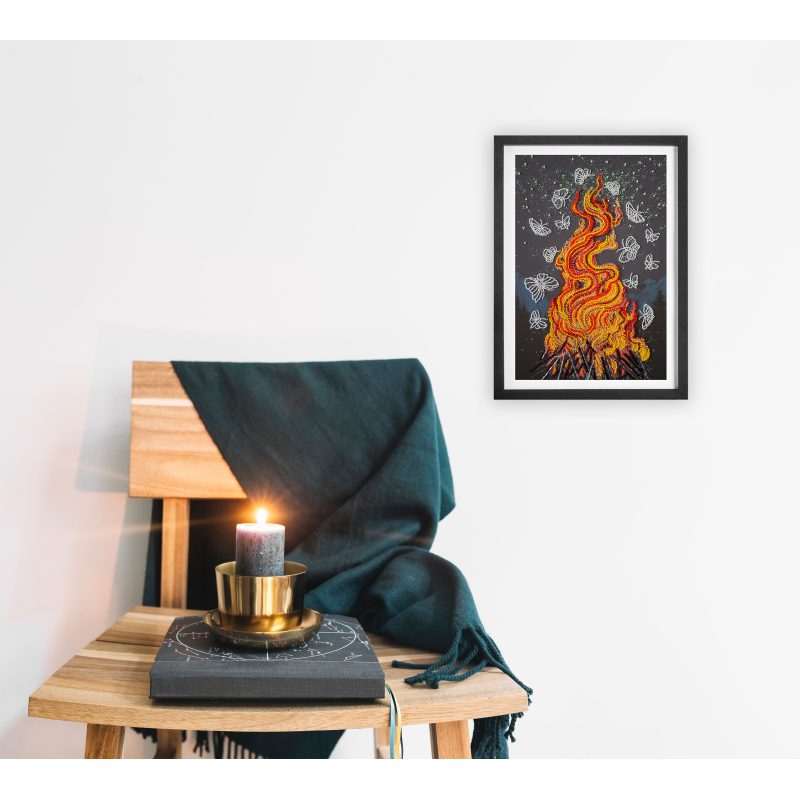 Bead Embroidery Kit on Art Canvas "Dancing around the campfire"