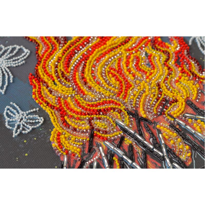 Bead Embroidery Kit on Art Canvas "Dancing around the campfire"