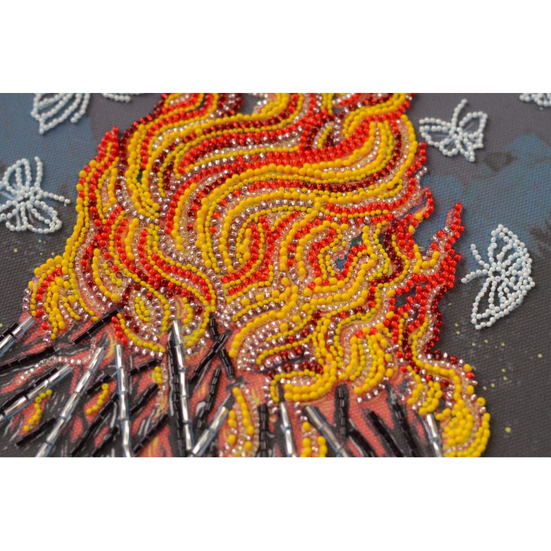 Bead Embroidery Kit on Art Canvas "Dancing around the campfire"
