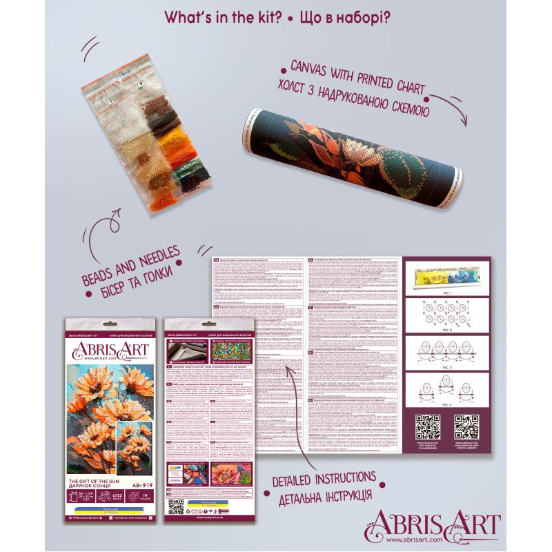 Bead Embroidery Kit on Art Canvas "The gift of the sun"