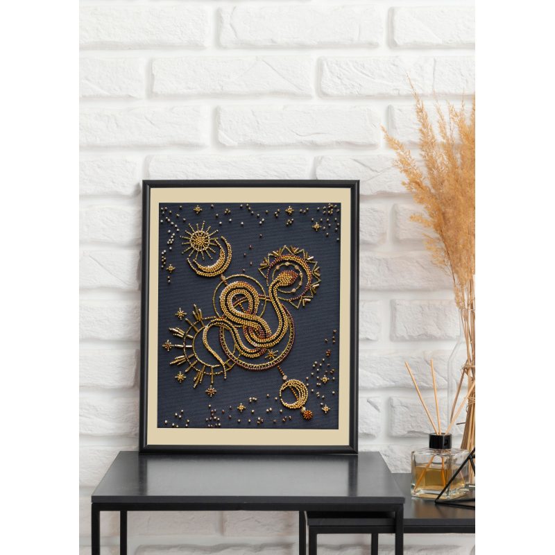 Bead Embroidery Kit on Art Canvas "Golden talisman"