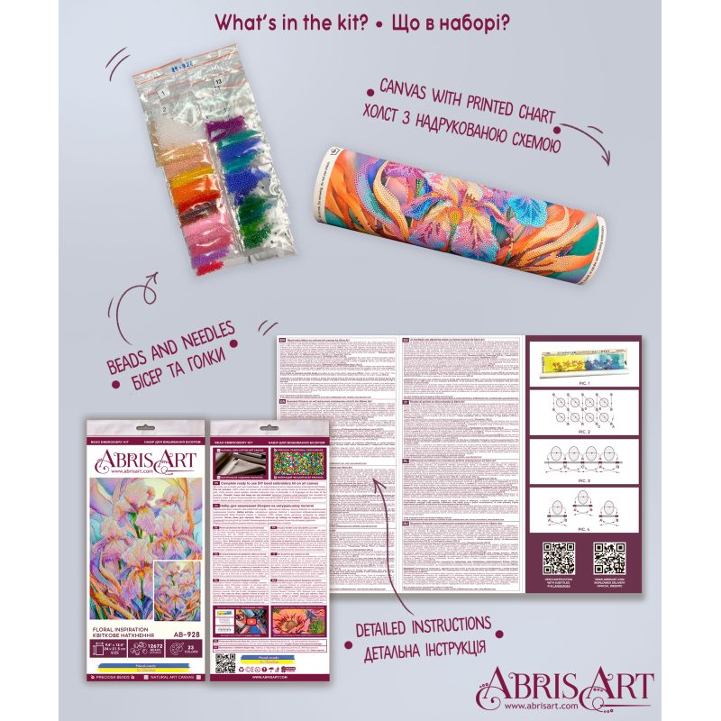 Bead Embroidery Kit on Art Canvas "Floral inspiration"