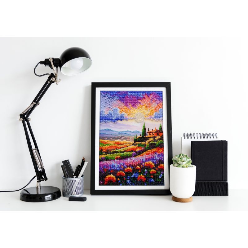 Bead Embroidery Kit on Art Canvas "Evening over the meadow"