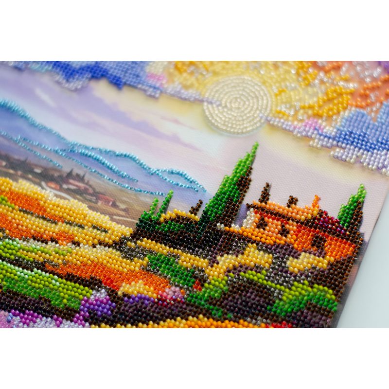Bead Embroidery Kit on Art Canvas "Evening over the meadow"