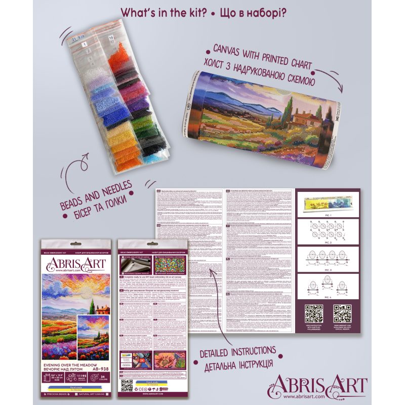 Bead Embroidery Kit on Art Canvas "Evening over the meadow"
