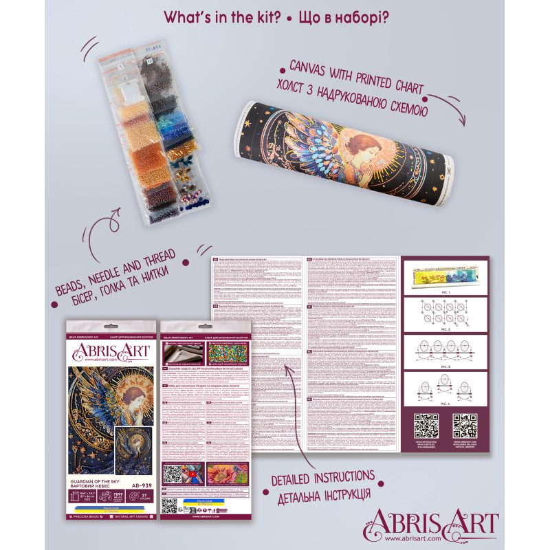 Bead Embroidery Kit on Art Canvas "Guardian of the sky"