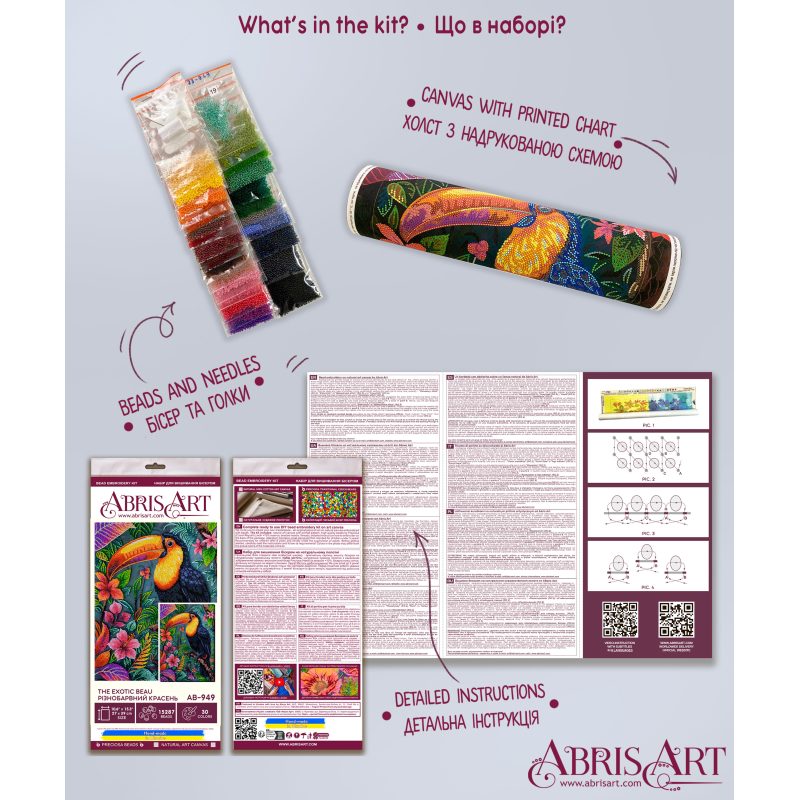 Bead Embroidery Kit on Art Canvas "The Exotic Beau"