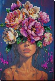 Bead Embroidery Kit on Art Canvas "Blooming Thoughts"