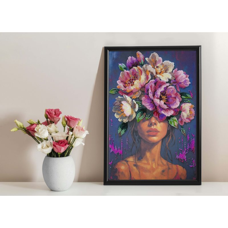 Bead Embroidery Kit on Art Canvas "Blooming Thoughts"