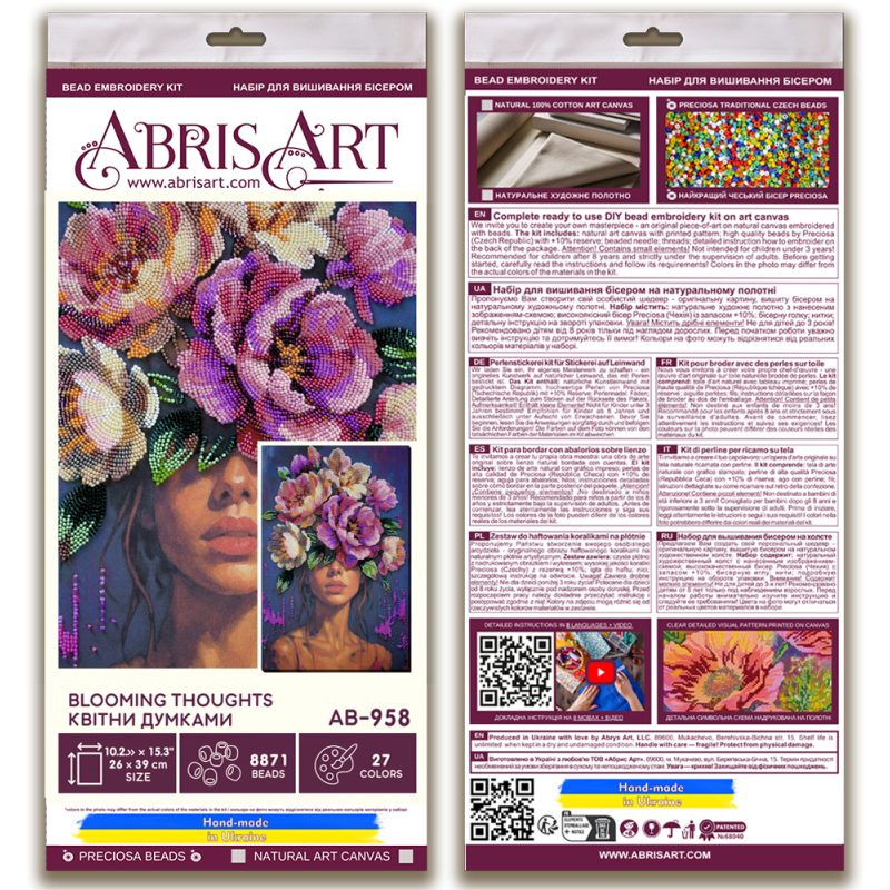 Bead Embroidery Kit on Art Canvas "Blooming Thoughts"