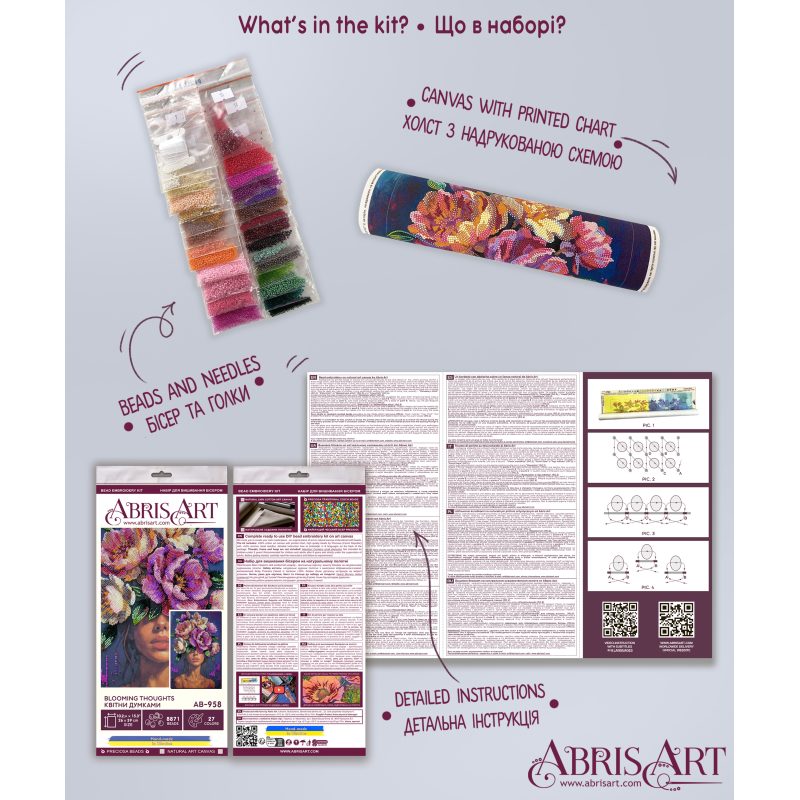 Bead Embroidery Kit on Art Canvas "Blooming Thoughts"