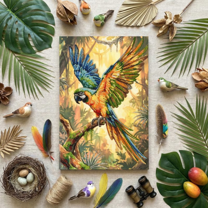 Bead Embroidery Kit on Art Canvas "Colorful Parrot"