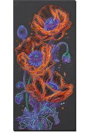 Bead Embroidery Kit on Art Canvas "Neon Poppies"
