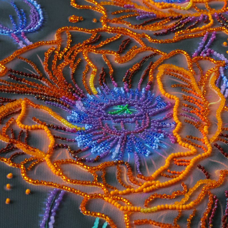 Bead Embroidery Kit on Art Canvas "Neon Poppies"