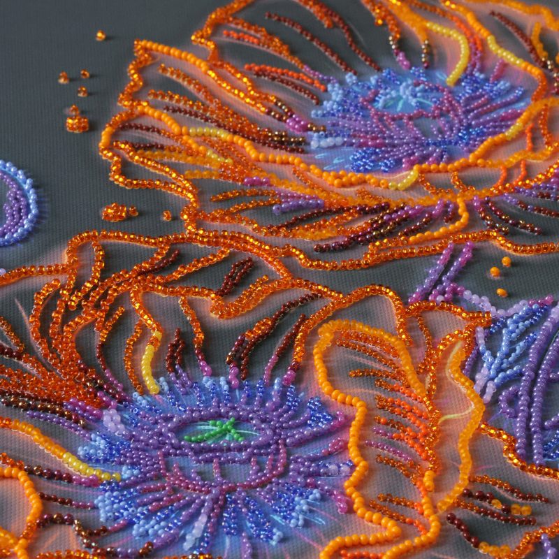 Bead Embroidery Kit on Art Canvas "Neon Poppies"