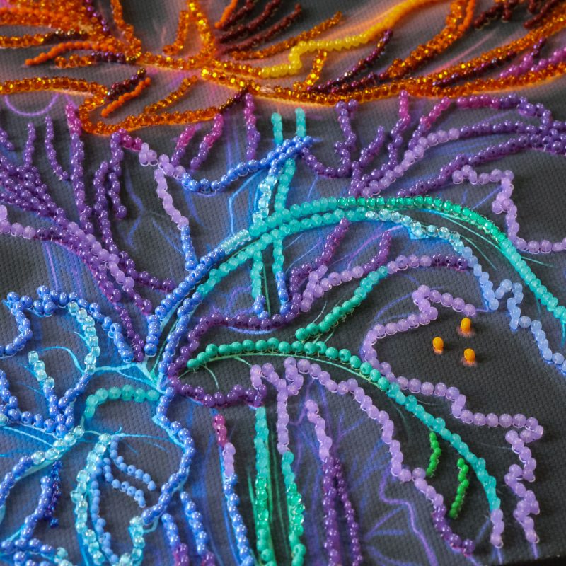 Bead Embroidery Kit on Art Canvas "Neon Poppies"