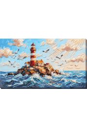 Bead Embroidery Kit on Art Canvas "Lighthouse Above the Waves"