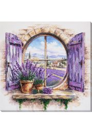 Bead Embroidery Kit on Art Canvas "Lavender Beyond the Window"