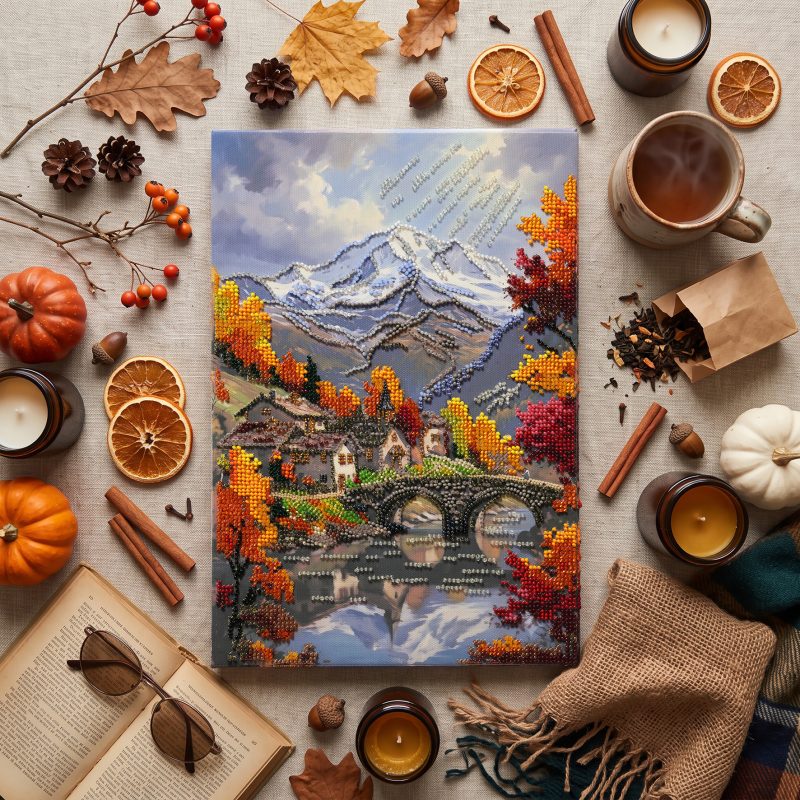 Bead Embroidery Kit on Art Canvas "Breath of Autumn"
