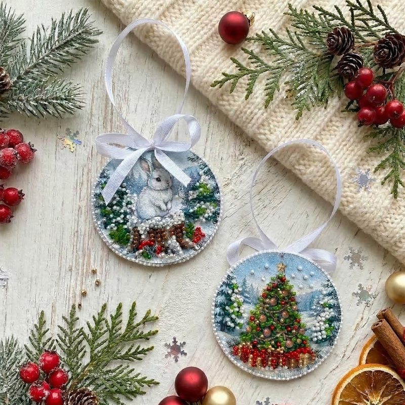 Christmas Ornament Bead Embroidery Kit "By the Christmas Tree"