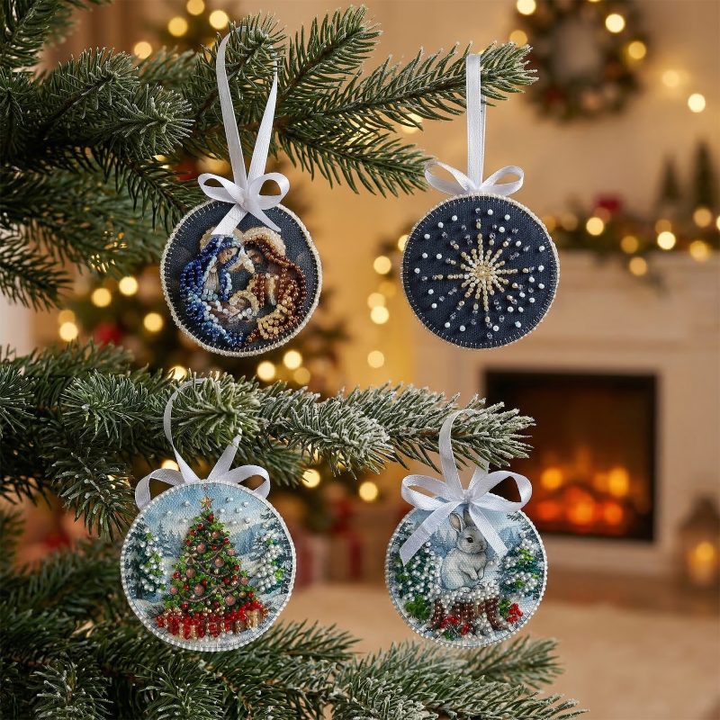 Christmas Ornament Bead Embroidery Kit "By the Christmas Tree"
