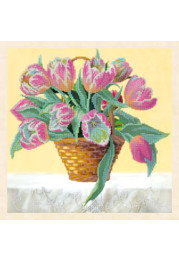 Bead Embroidery Pattern on Art Canvas "Basket of tulips"