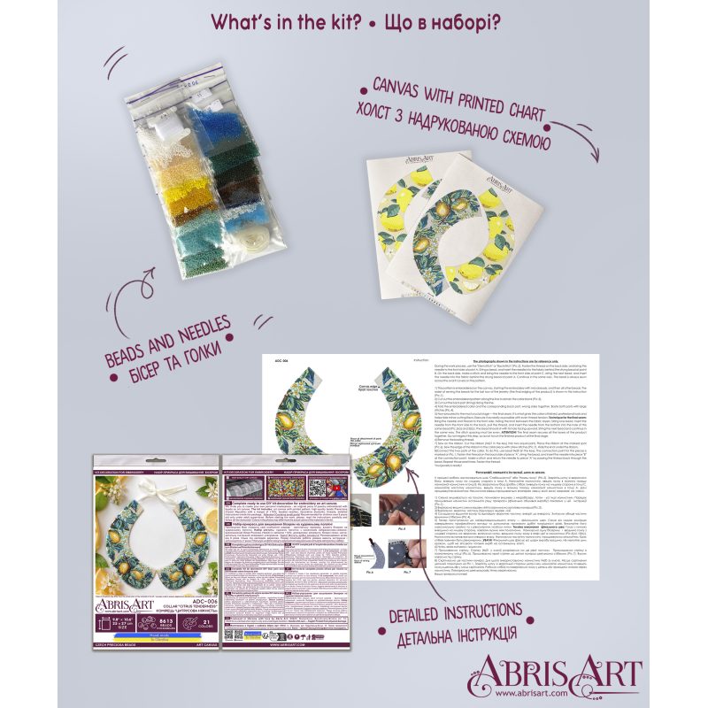 Bead Embroidery Kit on Art Canvas "Collar “Citrus Tenderness”"