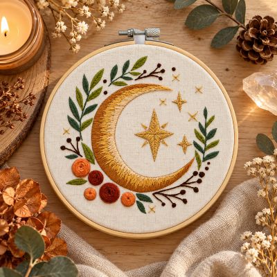 Satin Stitch Embroidery Kit "Golden moon"