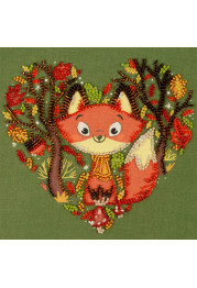 Mini Bead Embroidery Kit on Art Canvas "Red fox"