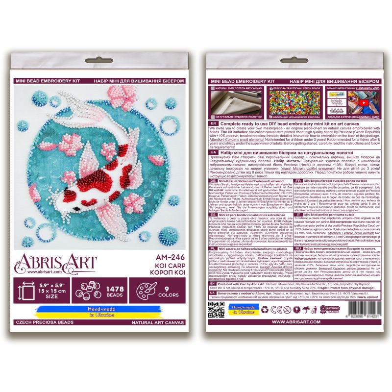 Mini Bead Embroidery Kit on Art Canvas "Koi carp"