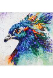 Mini Bead Embroidery Kit on Art Canvas "Respectable peacock"