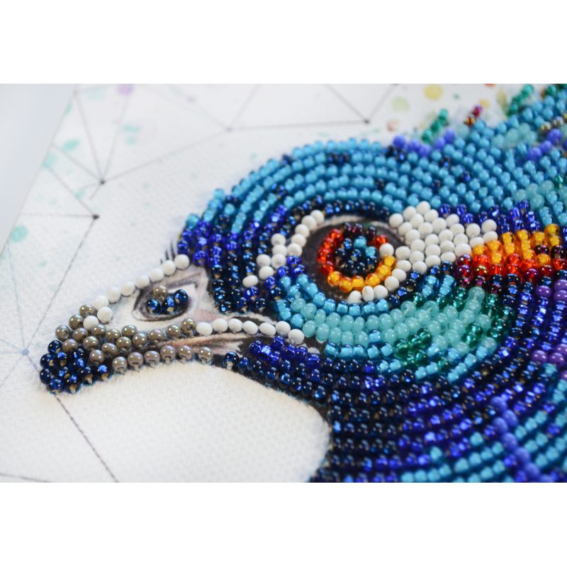 Mini Bead Embroidery Kit on Art Canvas "Respectable peacock"
