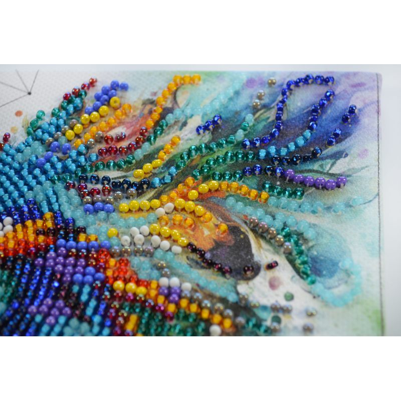 Mini Bead Embroidery Kit on Art Canvas "Respectable peacock"
