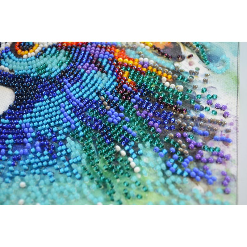 Mini Bead Embroidery Kit on Art Canvas "Respectable peacock"