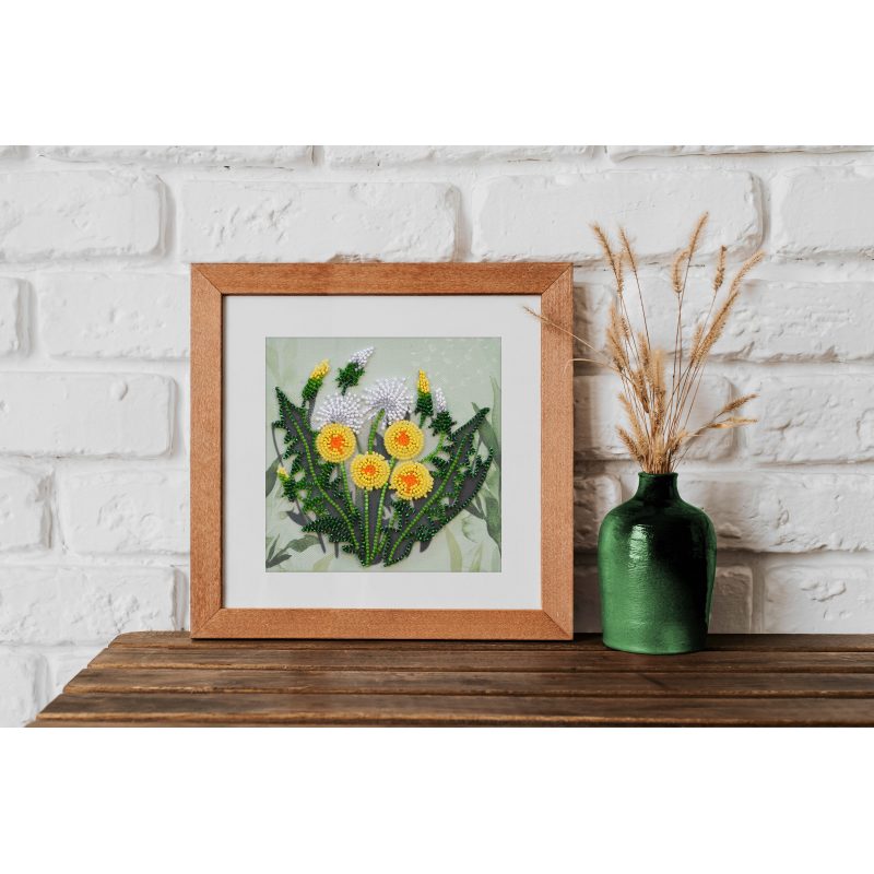 Mini Bead Embroidery Kit on Art Canvas "Favorite dandelion"