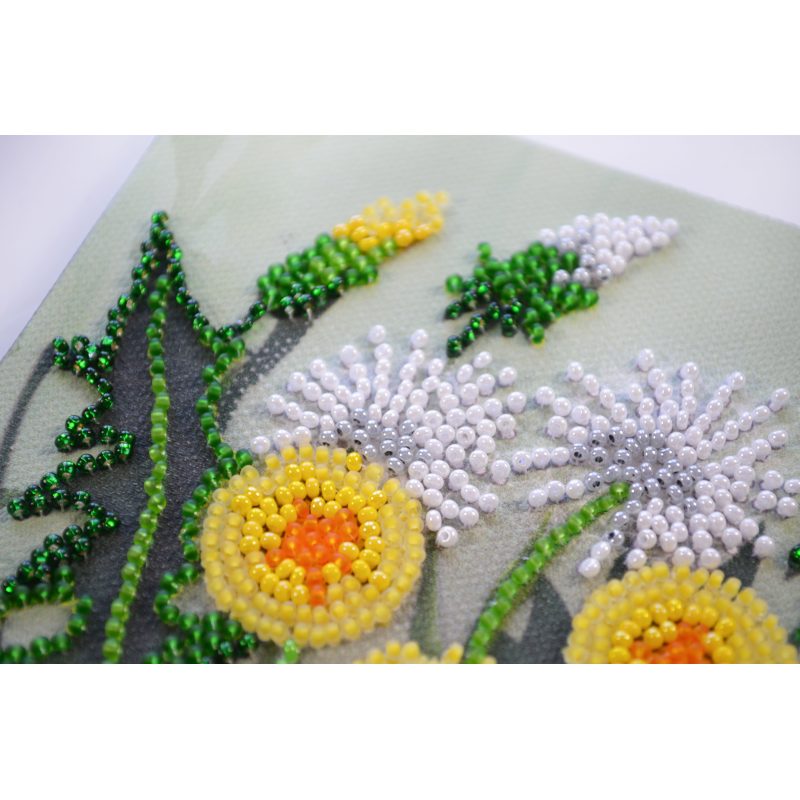 Mini Bead Embroidery Kit on Art Canvas "Favorite dandelion"