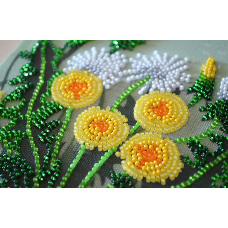 Mini Bead Embroidery Kit on Art Canvas "Favorite dandelion"