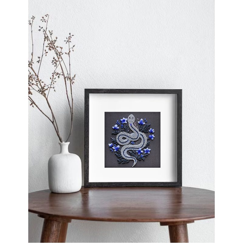 Mini Bead Embroidery Kit on Art Canvas "Silver serpentine"