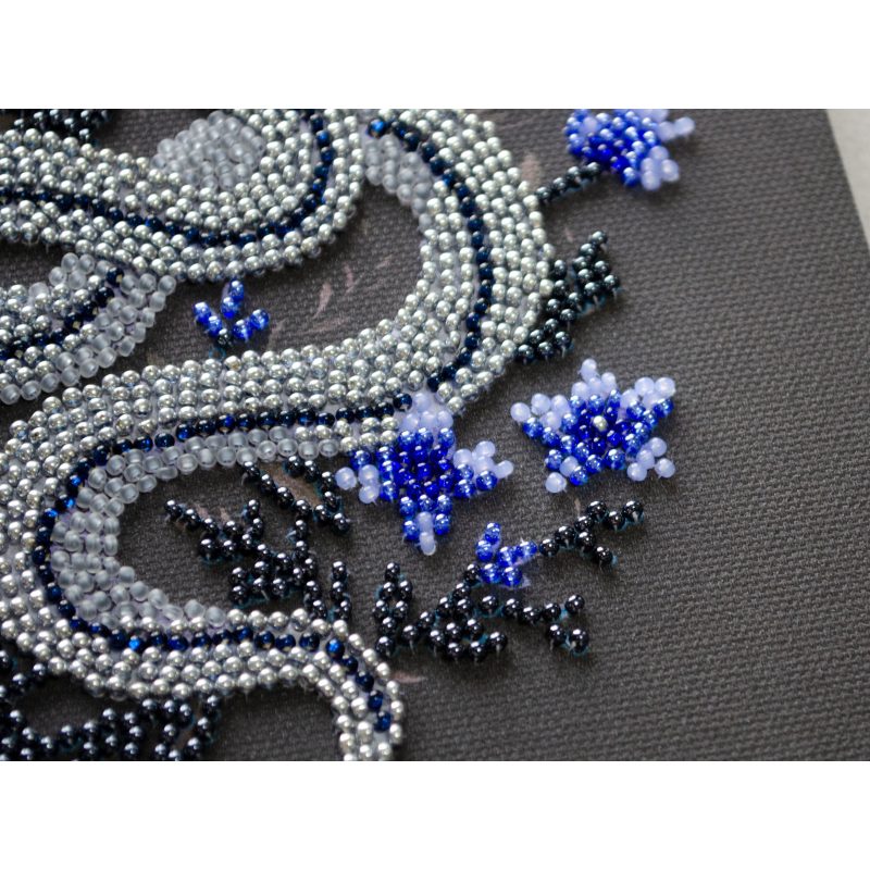 Mini Bead Embroidery Kit on Art Canvas "Silver serpentine"
