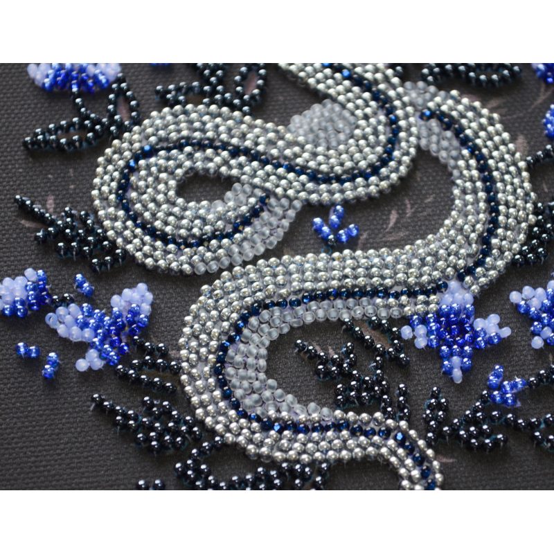 Mini Bead Embroidery Kit on Art Canvas "Silver serpentine"