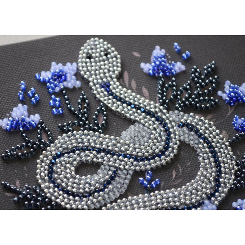 Mini Bead Embroidery Kit on Art Canvas "Silver serpentine"