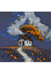 Mini Bead Embroidery Kit on Art Canvas "Cottage Beneath the Clouds"