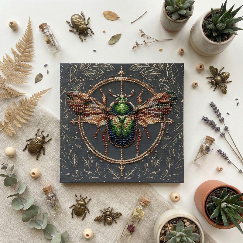 Mini Bead Embroidery Kit on Art Canvas "The Alchemy of Nature"