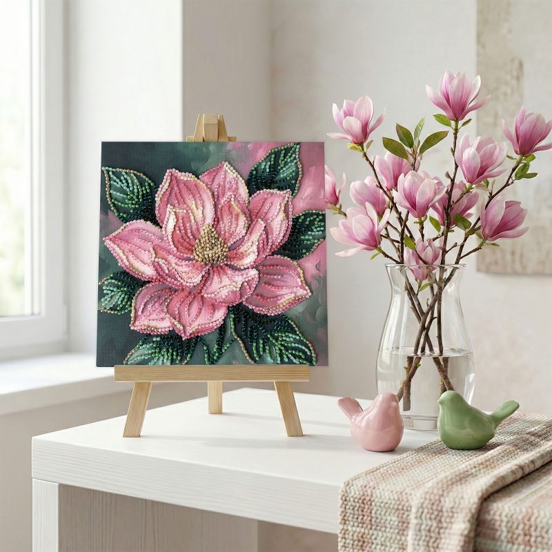 Mini Bead Embroidery Kit on Art Canvas "Petal Kiss"