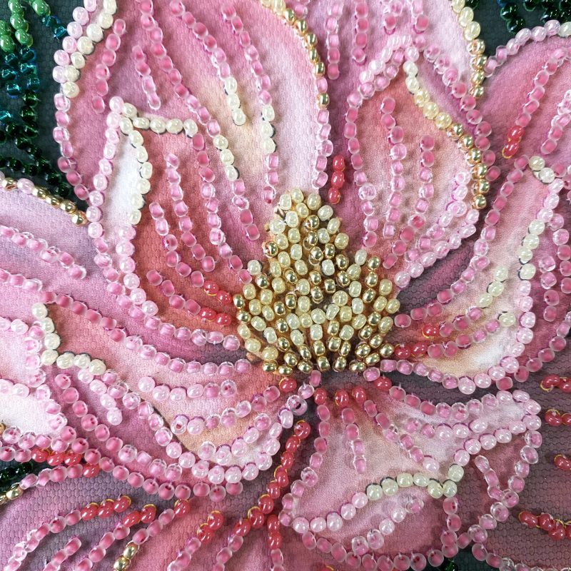 Mini Bead Embroidery Kit on Art Canvas "Petal Kiss"