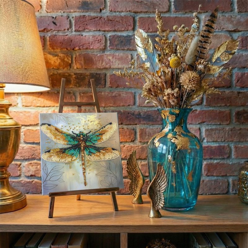 Mini Bead Embroidery Kit on Art Canvas "Emerald wings"